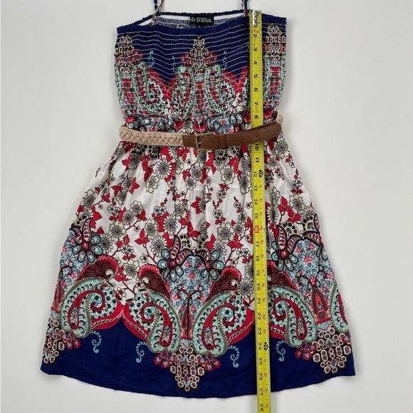 As U Wish Blue White Smocked Belted Paisley Summer Dress Size Small NWT - Picture 8 of 8